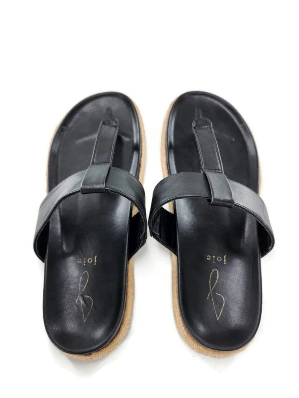 Joie Nacho Black Vegan Slide-On Thong Braided Jute Espadrille Flat Sandals